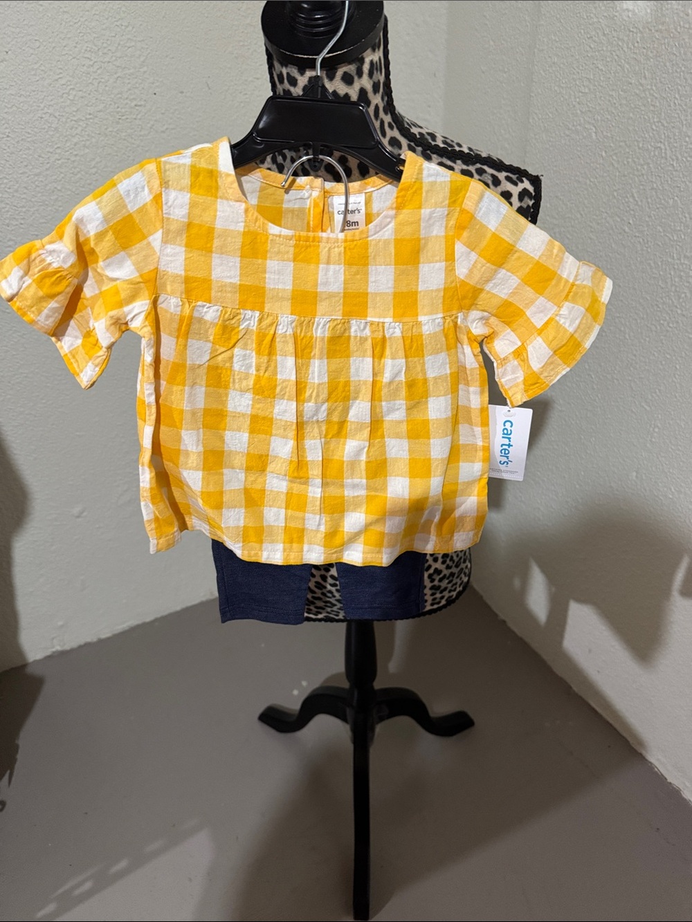 Carter's Yellow & White Gingham Flutter Sleeve Top